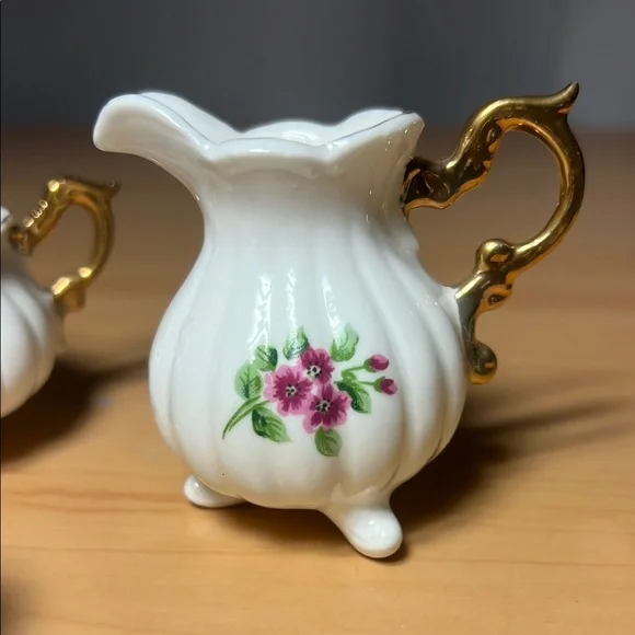 Vintage Mini Creamer and Sugar Bowl with Lid AND candle holders - Picture 2 of 12